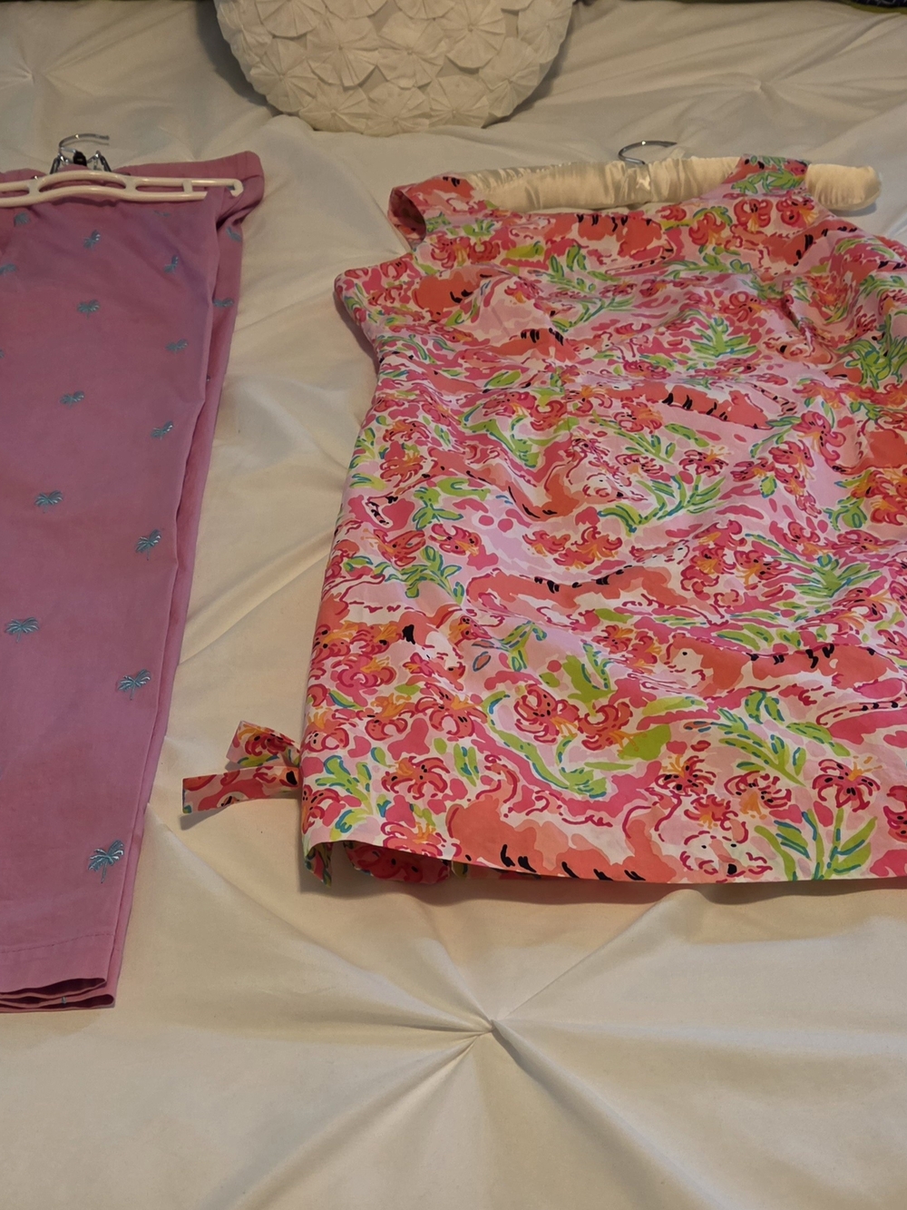 2  Women Lily Pulitzer Items-Sleeveles Shift Dress & Palm Tree Embroidered Pants
